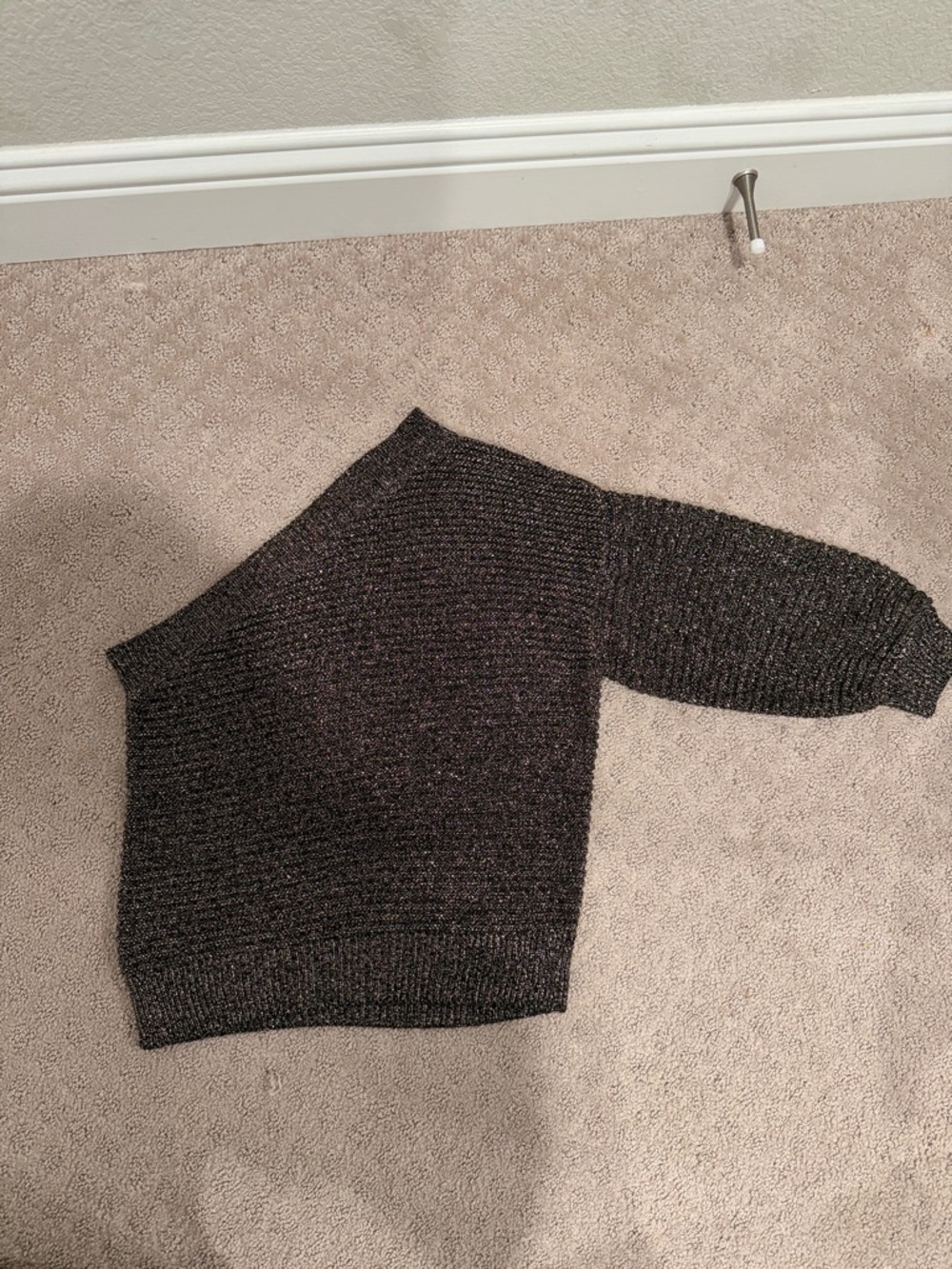 Mango One-Shoulder Black Metallic Ribbed Sweater